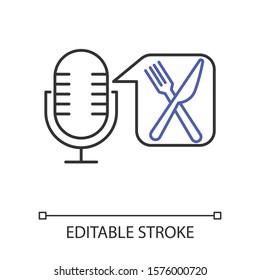 Microphone linear icon. Voice scan software. Stereo frequency, speech recognize. Volume amplifier. Thin line illustration. Contour symbol. Vector isolated outline drawing. Editable stroke