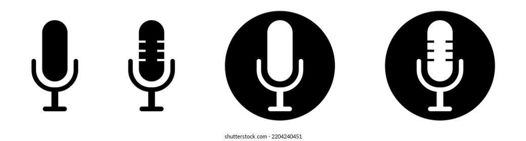 Microphone linear icons set. Equipment for karaoke and podcast. Music record symbol.