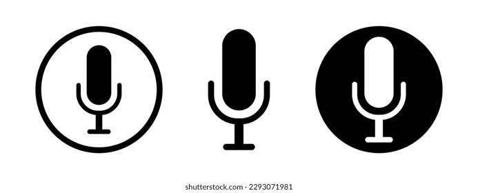 Microphone linear icons set. Equipment for karaoke and podcast. Music record symbol.