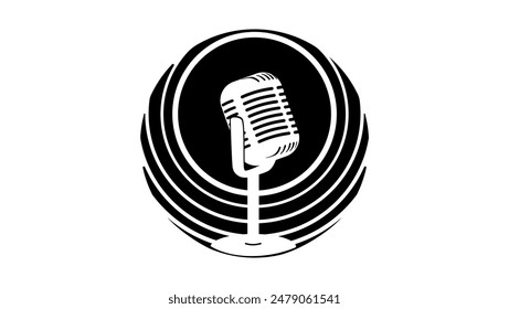 microphone logo, black isolated silhouette