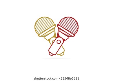 Microphone Logo for broadcast and show. Technology object icon concept. Musical element for singing vector logo.