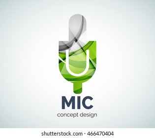 Microphone logo business branding icon, created with color overlapping elements. Glossy abstract geometric style, single logotype