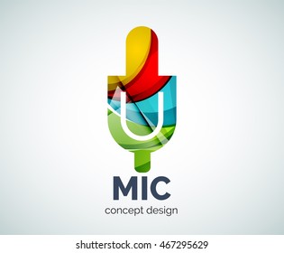 Microphone logo business branding icon, created with color overlapping elements. Glossy abstract geometric style, single logotype