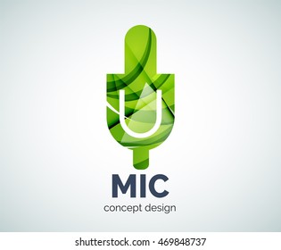 Microphone logo business branding icon, created with color overlapping elements. Glossy abstract geometric style, single logotype