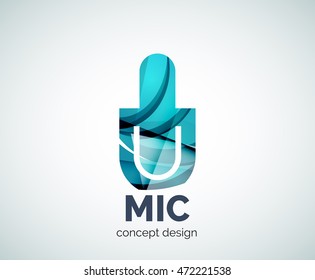 Microphone logo business branding icon, created with color overlapping elements. Glossy abstract geometric style, single logotype