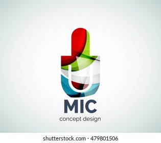 Microphone logo business branding icon, created with color overlapping elements. Glossy abstract geometric style, single logotype