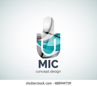 Microphone logo business branding icon, created with color overlapping elements. Glossy abstract geometric style, single logotype