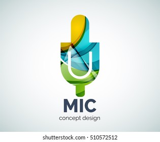 Microphone logo business branding icon, created with color overlapping elements. Glossy abstract geometric style, single logotype
