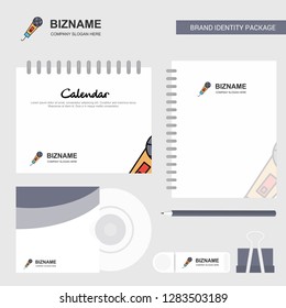 Microphone Logo, Calendar Template, CD Cover, Diary and USB Brand Stationary Package Design Vector Template