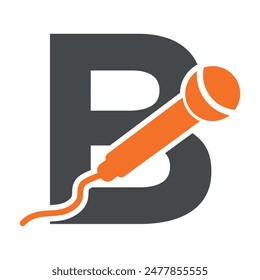 Logotipo de micrófono combinado con Plantilla de Vector de letra B