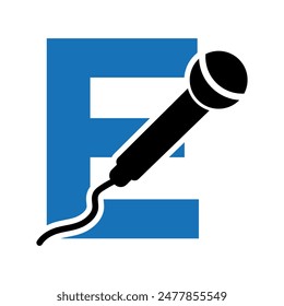 Microphone Logo combine with letter E vector template