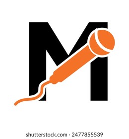 Microphone Logo combine with letter M vector template