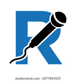 Microphone Logo combine with letter R vector template
