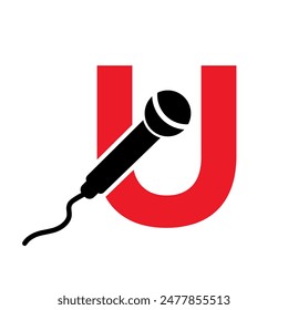Microphone Logo combine with letter U vector template