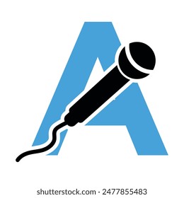 Microphone Logo combine with letter A vector template