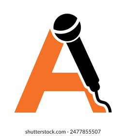 Microphone Logo combine with letter A vector template