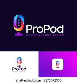 Microphone logo design with colorful and modern gradients. This logo is a perfect choice for podcasts.