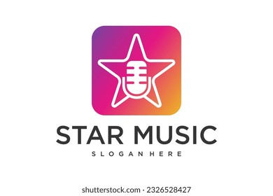 Microphone logo design with combination star .