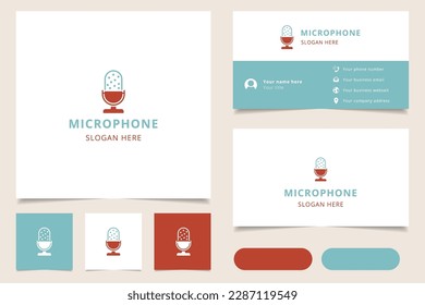 Logo-Design für Mikrofon mit bearbeitbarem Slogan. Branding-Buch- und Visitenkartenvorlage.