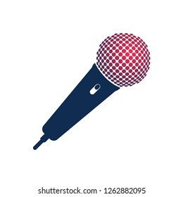 Microphone logo with hot head on white background. Isolated mike. Vector illustration