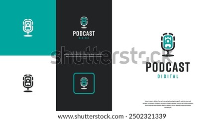 microphone logo with human symbol, interview, introduction, logo graphic template.
