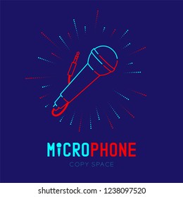 Microphone logo icon outline stroke with radius frame dash line design illustration isolated on dark blue background with Microphone text and copy space, vector eps 10