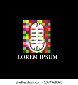 microphone logo icon, sign or symbol for music application or company