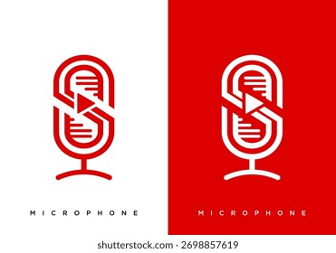 microphone logo icon vector design with play symbol