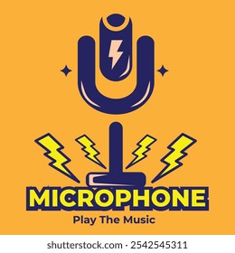 desenho do vetor da ilustração do logotipo do microfone em cor completa e estilo simples. adequado para logotipos, ícones, cartazes, anúncios, banners, empresas, desenhos de t-shirt, adesivos, sites.