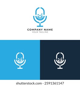 Microphone logo with integrated graph element. Ideal for data-driven podcasts, audio analytics, or tech-focused communication. Clean, modern design. Vector format, scalable, customizable.