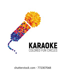 Microphone logo made with color circles. Karaoke logotype on white background. Vector illustration