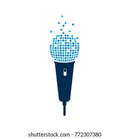 Microphone logo on white background. Isolated mic with pixel art. Vector illustration 