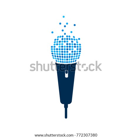 Microphone logo on white background. Isolated mic with pixel art. Vector illustration 