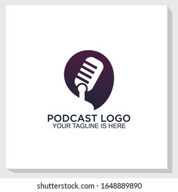 microphone logo template design vector, broadcast logo template, podcast