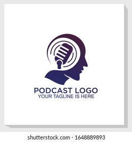 microphone logo template design vector, broadcast logo template, podcast