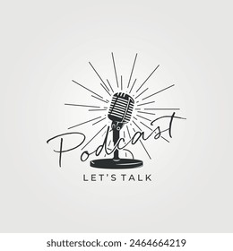 logo de micrófono con tipografía Vector vintage ilustración diseño, signo y símbolo para podcast o radio y otros negocios