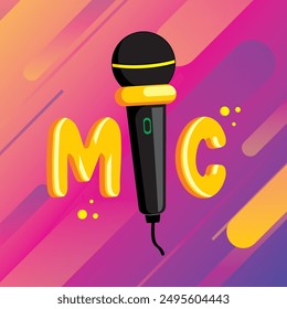 microphone logo with violet background, vector illustration