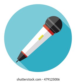 Microphone with a long shadow, icon microphone, singing songs, the singer. Flat design, vector.
