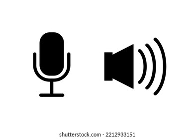 Microphone and Loudspeaker icon black color isolated on white background. Mic icon. Microphone vector. Speaker vector.