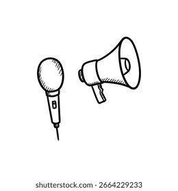 Icono del micrófono y del altavoz que representa el equipo de audio y el sistema de sonido