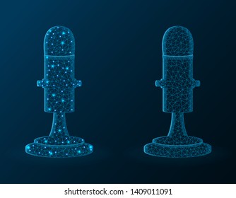Microphone low poly design, sound recording polygonal vector illustration