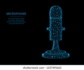 Microphone low poly design, sound recording polygonal vector illustration on black background