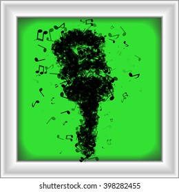 Microphone made from various music notes with different opacities