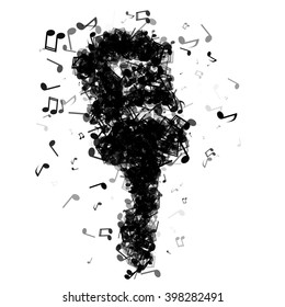 Microphone made from various music notes with different opacities