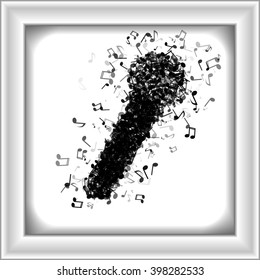 Microphone made from various music notes with different opacities