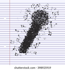 Microphone made from various music notes with different opacities