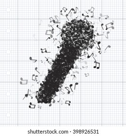 Microphone made from various music notes with different opacities