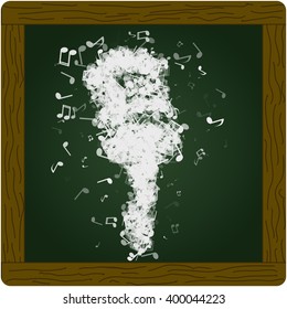 Microphone made from various music notes with different opacities