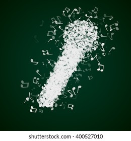 Microphone made from various music notes with different opacities