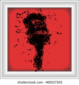 Microphone made from various music notes with different opacities
